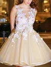 A-line Scoop Neck Organza Knee-length Appliques Lace Short Prom Dresses #Favs020020109413