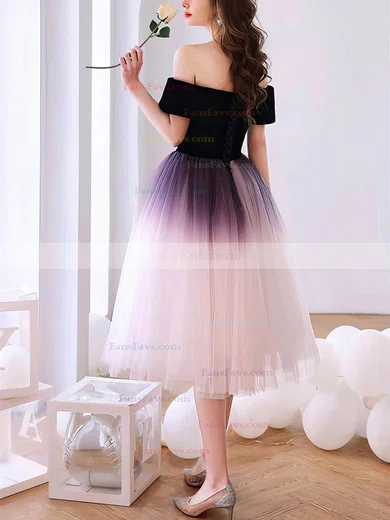 A-line Off-the-shoulder Tulle Tea-length Short Prom Dresses #Favs020020111051
