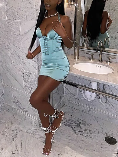 Sheath/Column V-neck Stretch Crepe Short/Mini Short Prom Dresses #Favs020020111052