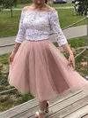 A-line Off-the-shoulder Lace Tulle Tea-length Short Prom Dresses #Favs020020109418