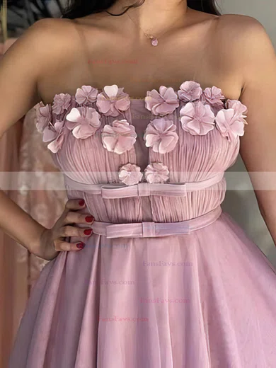 A-line Strapless Tulle Knee-length Short Prom Dresses With Sashes / Ribbons #Favs020020111794