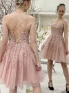 A-line Scoop Neck Tulle Knee-length Appliques Lace Short Prom Dresses #Favs020020109419