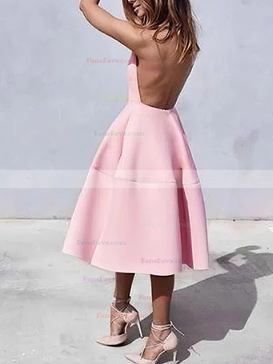 A-line Halter Satin Tea-length Short Prom Dresses #Favs020020111795