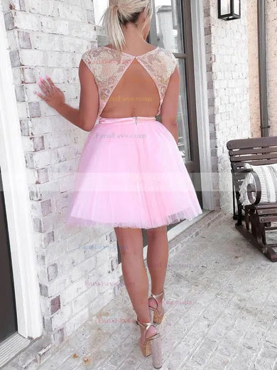 A-line Scoop Neck Tulle Short/Mini Short Prom Dresses With Lace #Favs020020111797