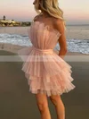 A-line Strapless Tulle Short/Mini Short Prom Dresses With Sashes / Ribbons #Favs020020110200