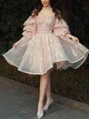 A-line Off-the-shoulder Organza Knee-length Short Prom Dresses With Sashes / Ribbons #Favs020020111060