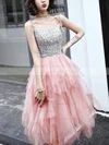A-line Square Neckline Tulle Tea-length Sequins Short Prom Dresses #Favs020020109424