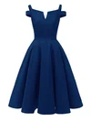 A-line V-neck Satin Knee-length Short Prom Dresses #Favs020020110203