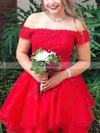 A-line Off-the-shoulder Lace Tulle Knee-length Appliques Lace Short Prom Dresses #Favs020020109426