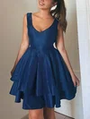 A-line V-neck Silk-like Satin Short/Mini Short Prom Dresses With Tiered #Favs020020111064