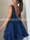 A-line V-neck Silk-like Satin Short/Mini Short Prom Dresses With Tiered #Favs020020111064