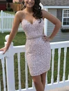 Sheath/Column V-neck Sequined Short/Mini Short Prom Dresses With Sashes / Ribbons #Favs020020111804