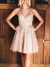 A-line V-neck Tulle Lace Short/Mini Short Prom Dresses With Appliques Lace #Favs020020110213