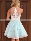 A-line V-neck Lace Tulle Short/Mini Short Prom Dresses With Appliques Lace #Favs020020110215