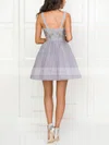 A-line V-neck Tulle Short/Mini Short Prom Dresses With Appliques Lace #Favs020020110216