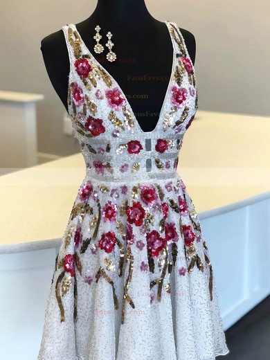 A-line V-neck Tulle Short/Mini Short Prom Dresses With Beading #Favs020020110218