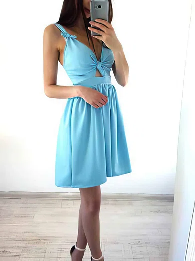 A-line V-neck Silk-like Satin Short/Mini Short Prom Dresses With Bow #Favs020020110225