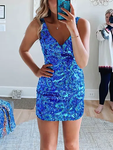 Sheath/Column V-neck Sequined Short/Mini Short Prom Dresses #Favs020020111087