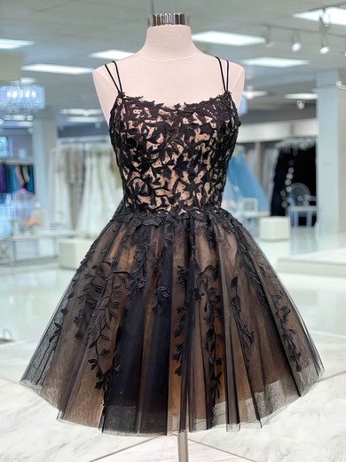 A-line Scoop Neck Tulle Short/Mini Short Prom Dresses With Lace #Favs020020111090