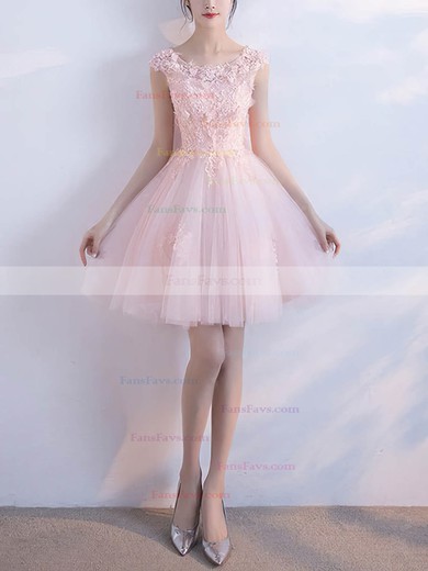 A-line Scoop Neck Tulle Short/Mini Beading Short Prom Dresses #Favs020020109452