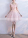 A-line Scoop Neck Tulle Short/Mini Beading Short Prom Dresses #Favs020020109452