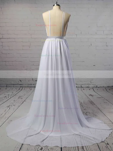 A-line V-neck Chiffon Sweep Train Sashes / Ribbons Prom Dresses #Favs020105276