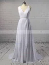 A-line V-neck Chiffon Sweep Train Sashes / Ribbons Prom Dresses #Favs020105276