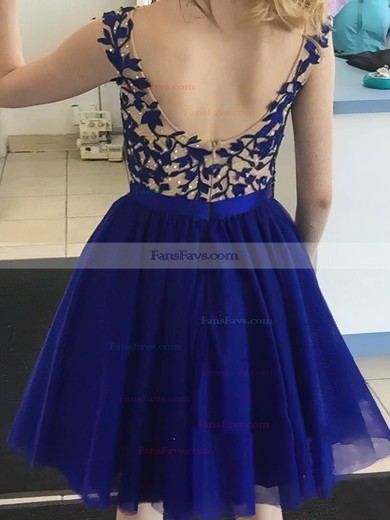 A-line Scoop Neck Tulle Short/Mini Beading Short Prom Dresses #Favs020020109453