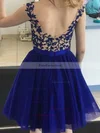 A-line Scoop Neck Tulle Short/Mini Beading Short Prom Dresses #Favs020020109453