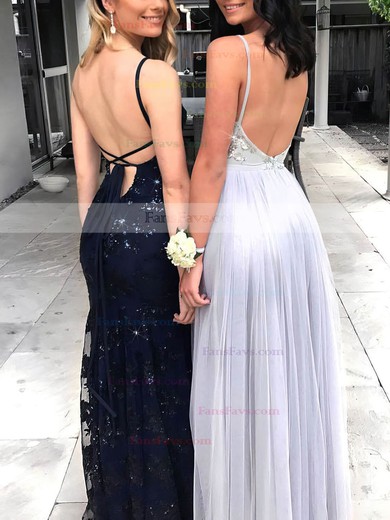 A-line V-neck Tulle Floor-length Sequins Prom Dresses #Favs020105288