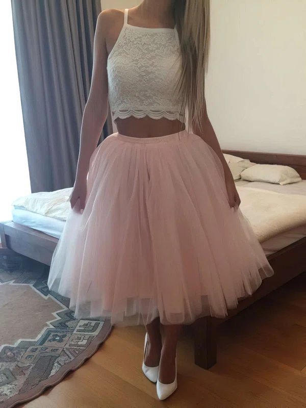 Ball Gown Square Neckline Lace Tulle Tea-length Short Prom Dresses #Favs020020105821