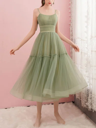 A-line Square Neckline Tulle Tea-length Short Prom Dresses #Favs020020108349