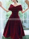 A-line Off-the-shoulder Velvet Tea-length Short Prom Dresses #Favs020020108386