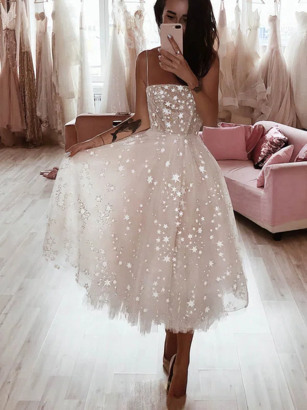 A-line Square Neckline Glitter Tea-length Short Prom Dresses #Favs020020108410