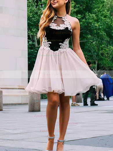 A-line Scoop Neck Organza Short/Mini Short Prom Dresses With Appliques Lace #Favs020020110242