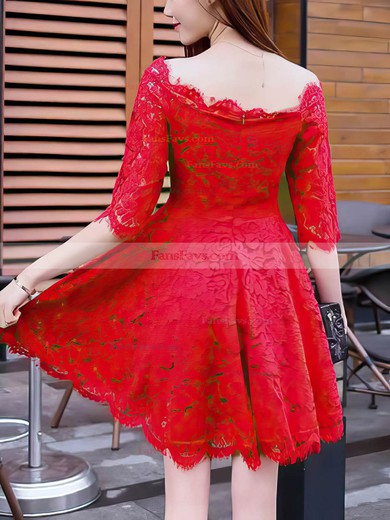 A-line Off-the-shoulder Lace Knee-length Short Prom Dresses #Favs020020111104
