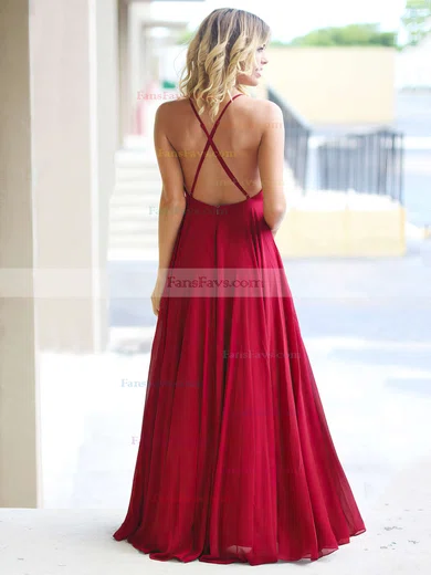 A-line Scoop Neck Chiffon Floor-length Prom Dresses #Favs020105315