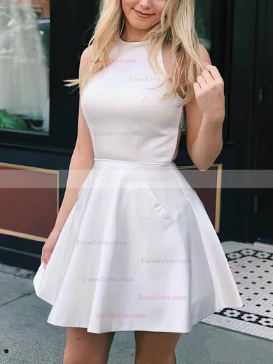 A-line Scoop Neck Satin Short/Mini Short Prom Dresses With Beading #Favs020020110244