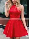 A-line Scoop Neck Satin Short/Mini Short Prom Dresses With Beading #Favs020020110244