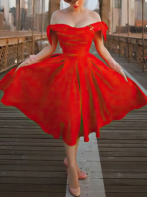 A-line Off-the-shoulder Chiffon Tea-length Short Prom Dresses With Ruffles #Favs020020111111