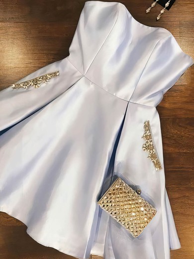 A-line Strapless Silk-like Satin Short/Mini Short Prom Dresses With Pockets #Favs020020111114