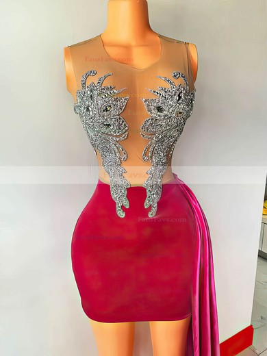 Sheath/Column Scoop Neck Velvet Short/Mini Short Prom Dresses With Crystal Detailing #Favs020020111116