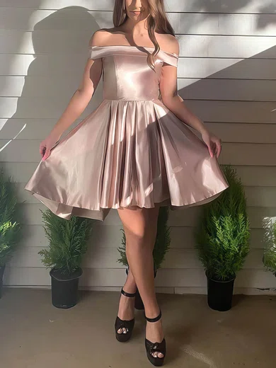 A-line Off-the-shoulder Satin Short/Mini Short Prom Dresses #Favs020020111117