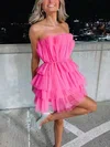 A-line Strapless Tulle Short/Mini Short Prom Dresses #Favs020020111124