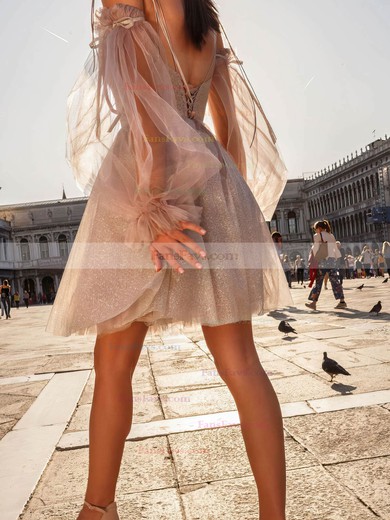 A-line Off-the-shoulder Glitter Short/Mini Short Prom Dresses With Ruffles #Favs020020111135