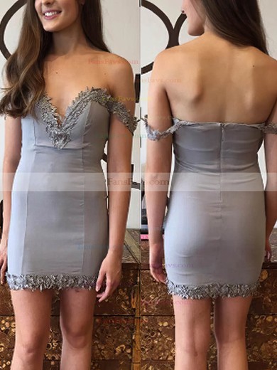 Sheath/Column Off-the-shoulder Stretch Crepe Short/Mini Short Prom Dresses With Lace #Favs020020110377