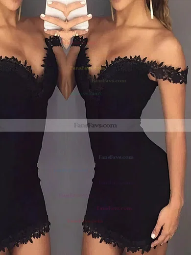 Sheath/Column Off-the-shoulder Stretch Crepe Short/Mini Short Prom Dresses With Lace #Favs020020110377