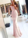Sheath/Column Off-the-shoulder Jersey Sweep Train Beading Prom Dresses #Favs020105707