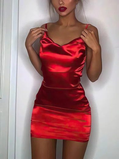 Sheath/Column V-neck Silk-like Satin Short/Mini Short Prom Dresses #Favs020020111145