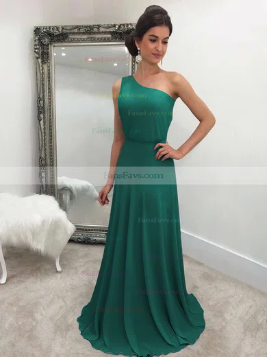 A-line One Shoulder Chiffon Sweep Train Prom Dresses #Favs020105744